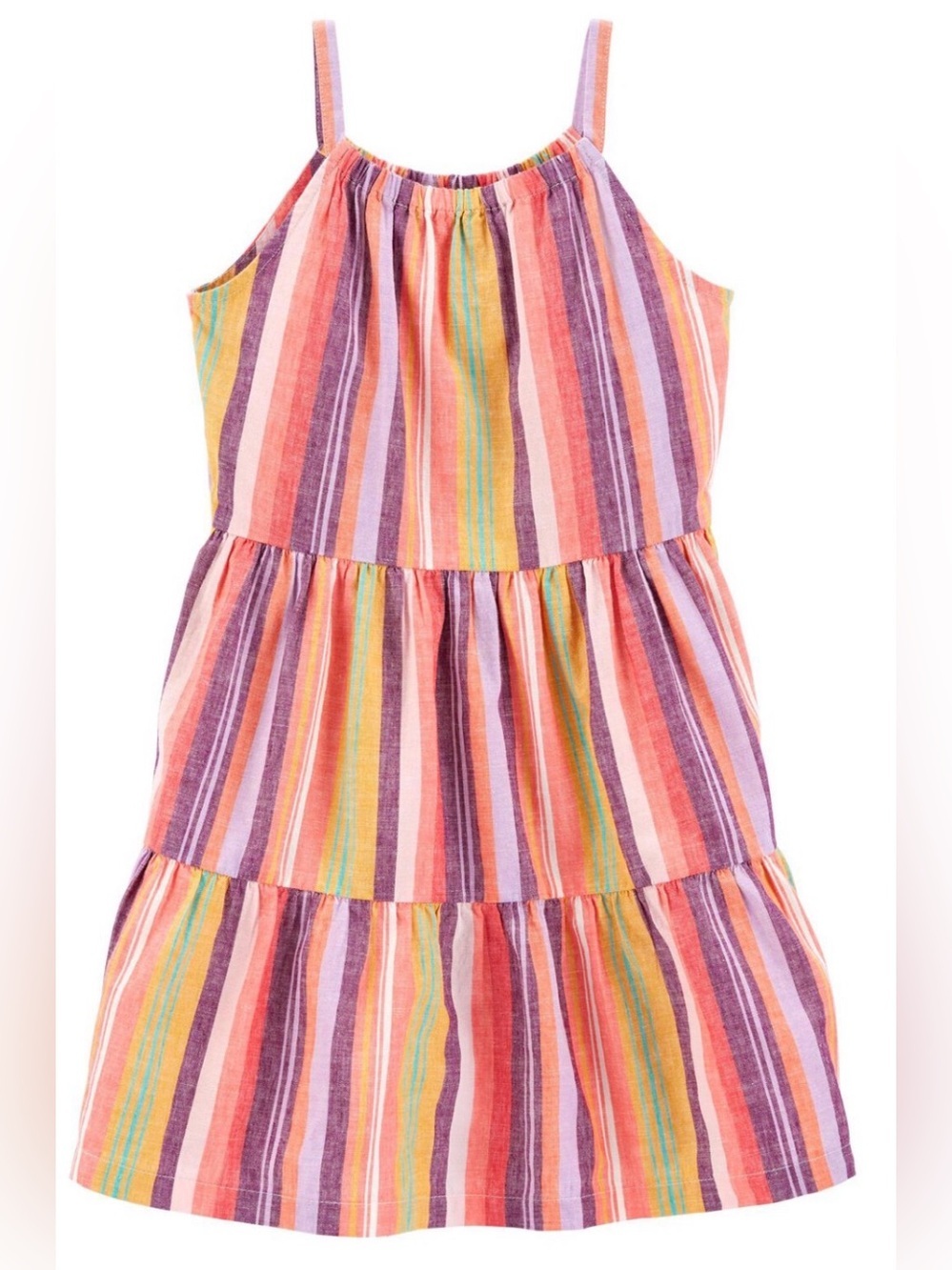 Carter's Multicolor Striped Linen-Cotton Dress Pink,Yellow,Teal,Purple Size 14